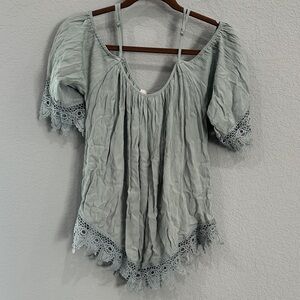 Elegant Lace Trimmed Gray Top